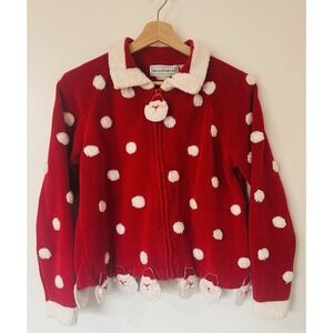 Belle Pointe VTG Christmas Santa Claus Festive  Zip Up Red Sweater Size Medium